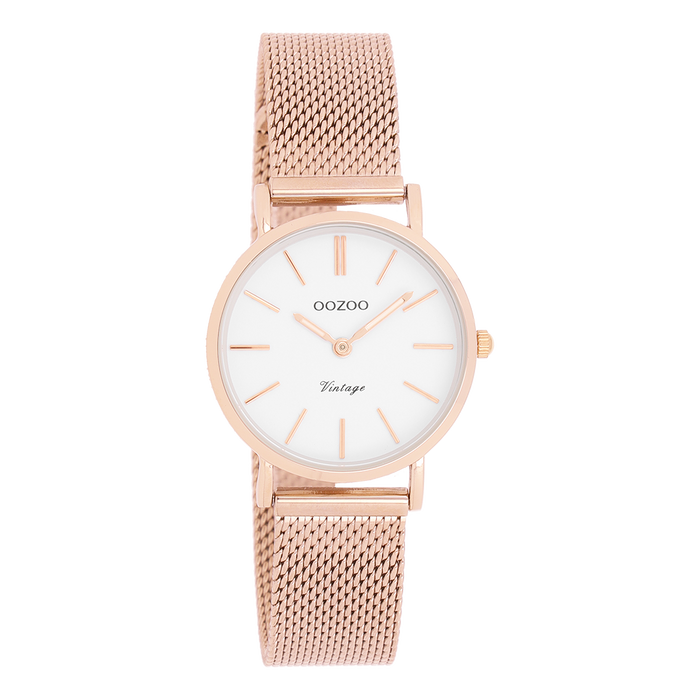 oozoo Rosé goudkleurige OOZOO horloge met metalen mesh armband - C20233