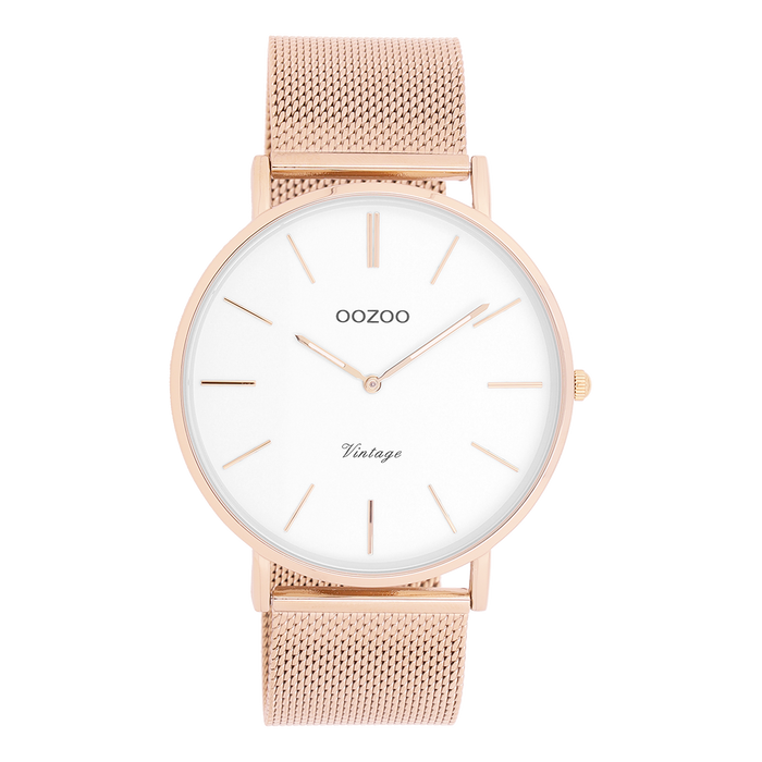 oozoo Rosé goudkleurige OOZOO horloge met metalen mesh armband - C9916