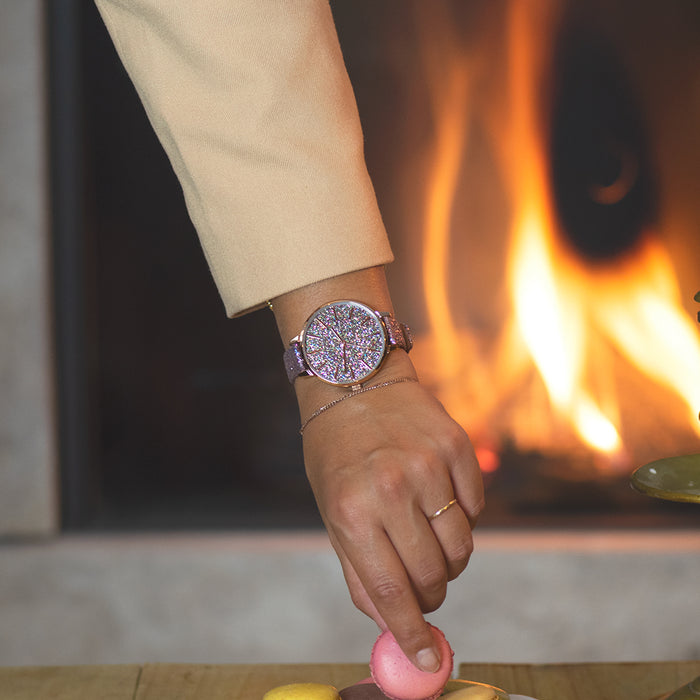 Oozoo Rosé Goudkleurige OOZOO Horloge Met Multicolor Leren Band - C11032