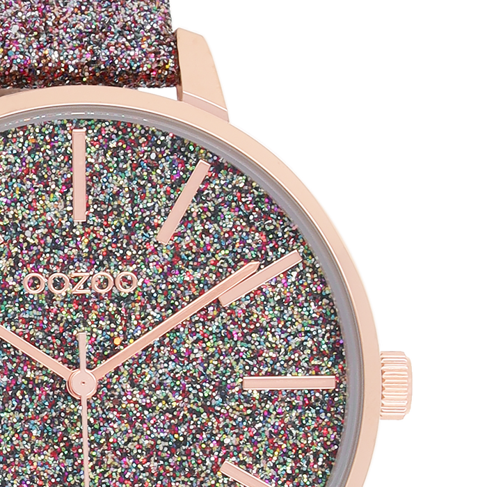 Oozoo Rosé Goudkleurige OOZOO Horloge Met Multicolor Leren Band - C11032