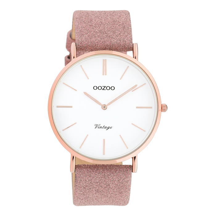 oozoo Rosé goudkleurige OOZOO horloge met oud roze leren band - C20150