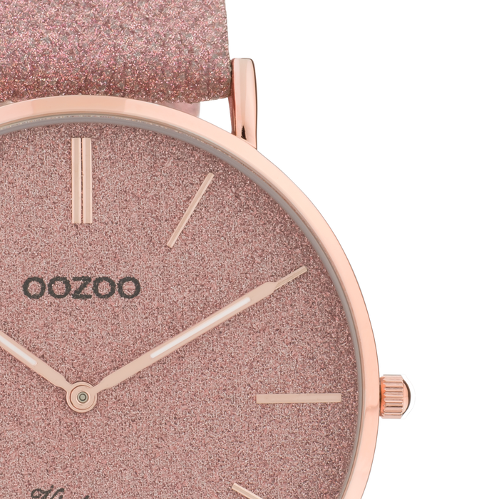 Oozoo Rosé Goudkleurige OOZOO Horloge Met Oud Roze Leren Band - C20161