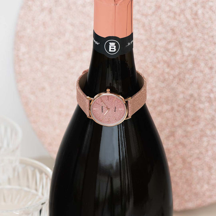 Oozoo Rosé Goudkleurige OOZOO Horloge Met Oud Roze Leren Band - C20201