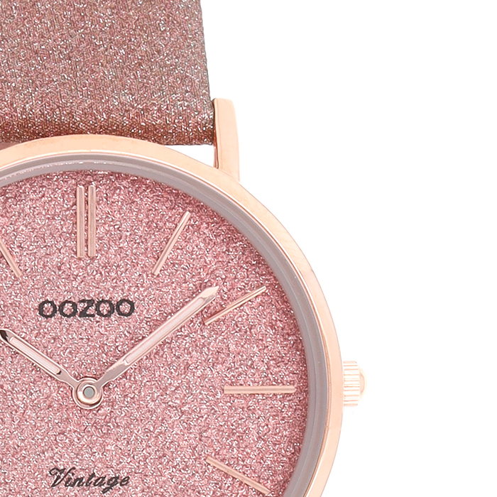 Oozoo Rosé Goudkleurige OOZOO Horloge Met Oud Roze Leren Band - C20201