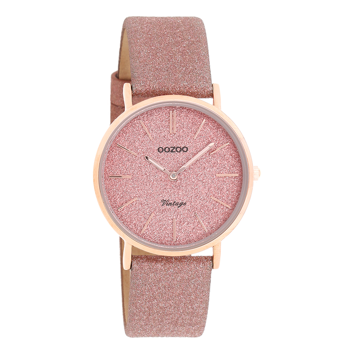 oozoo Rosé goudkleurige OOZOO horloge met oud roze leren band - C20201