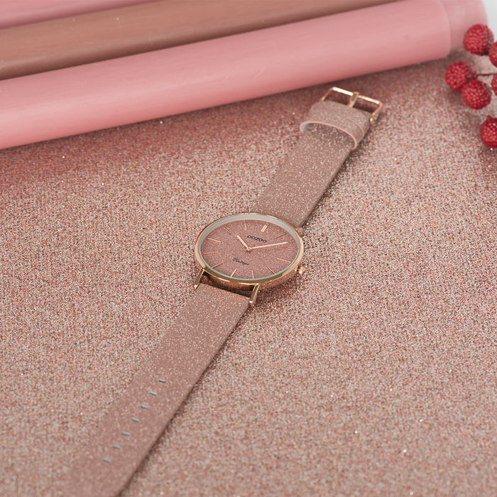 Oozoo Rosé Goudkleurige OOZOO Horloge Met Oud Roze Leren Band - C20161