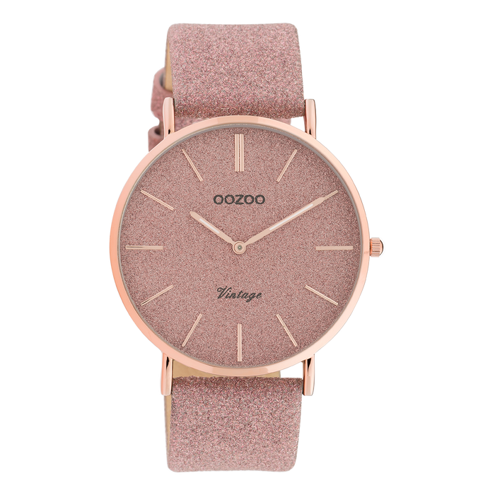 oozoo Rosé goudkleurige OOZOO horloge met oud roze leren band - C20161