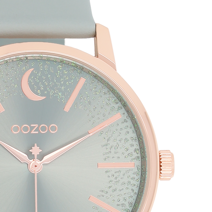 Oozoo Rosé Goudkleurige OOZOO Horloge Met Steengrijze Leren Band - C11040