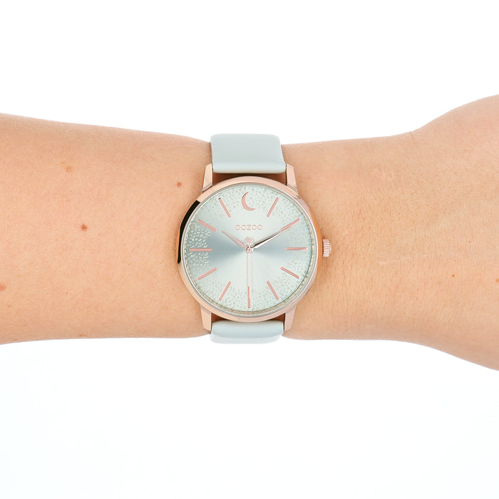 Oozoo Rosé Goudkleurige OOZOO Horloge Met Steengrijze Leren Band - C11040