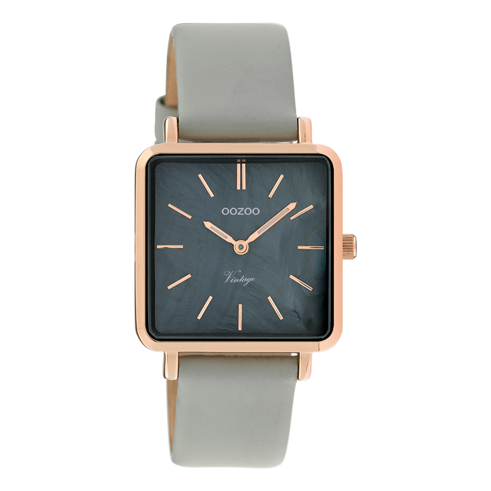 oozoo Rosé goudkleurige OOZOO horloge met steengrijze leren band - C9947
