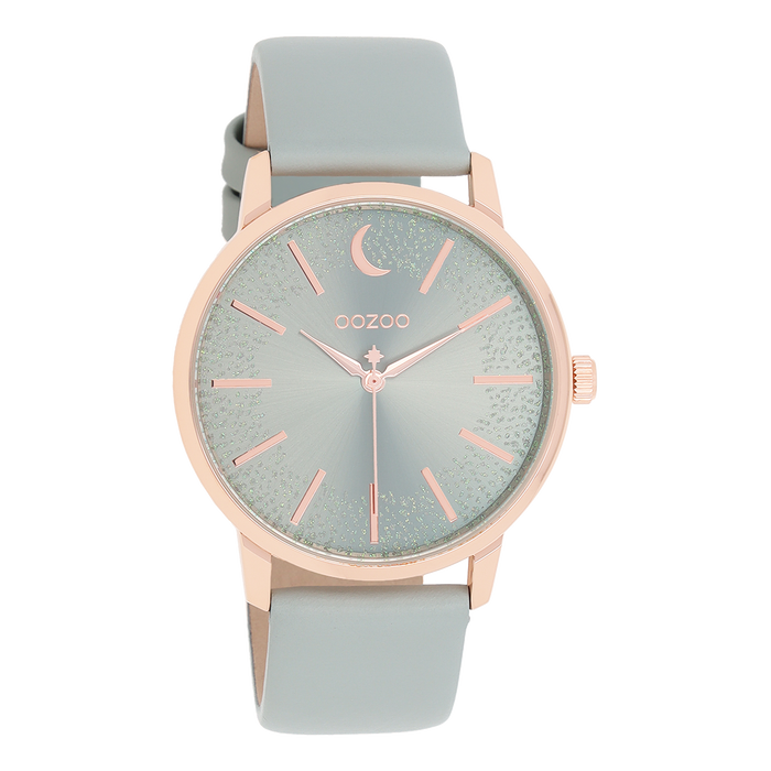 oozoo Rosé goudkleurige OOZOO horloge met steengrijze leren band - C11040