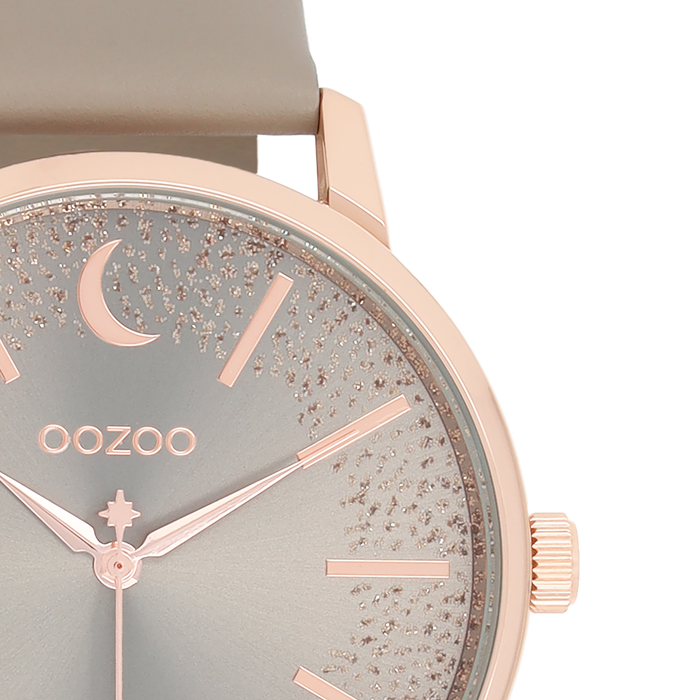 Oozoo Rosé Goudkleurige OOZOO Horloge Met Taupe Leren Band - C11041