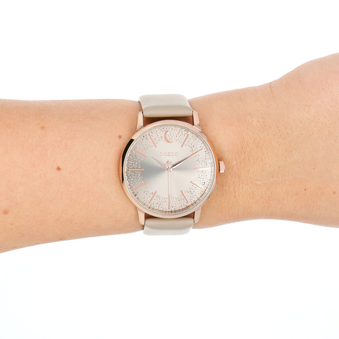 Oozoo Rosé Goudkleurige OOZOO Horloge Met Taupe Leren Band - C11041