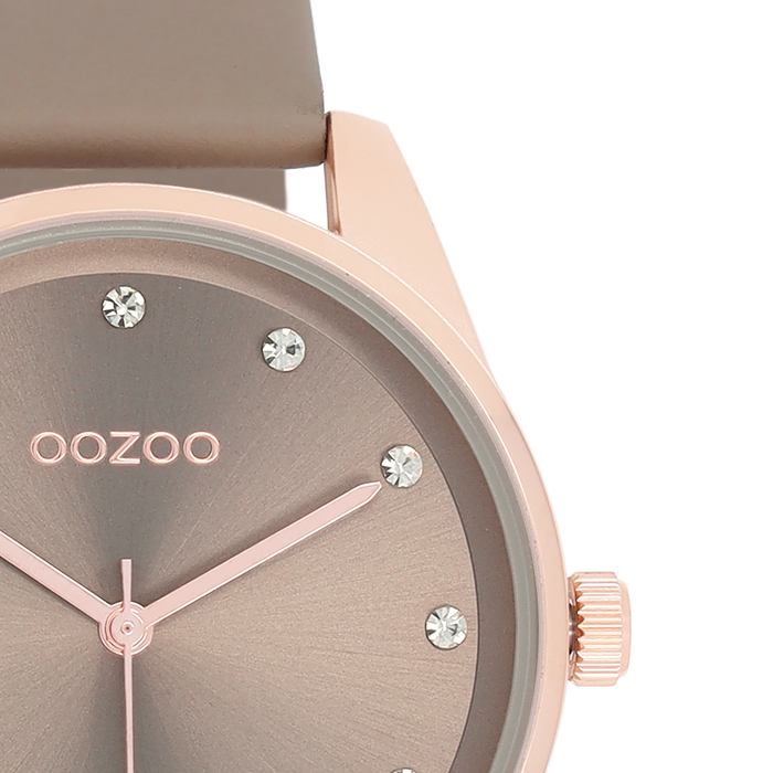 Oozoo Rosé Goudkleurige OOZOO Horloge Met Taupe Leren Band - C11047