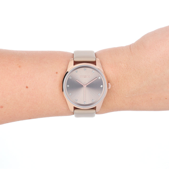 Oozoo Rosé Goudkleurige OOZOO Horloge Met Taupe Leren Band - C11047