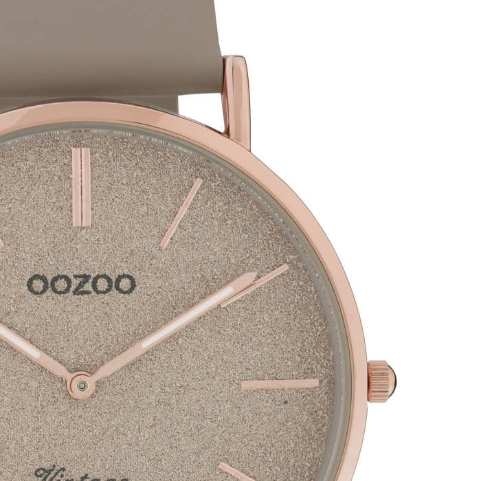 Oozoo Rosé Goudkleurige OOZOO Horloge Met Taupe Leren Band - C20167