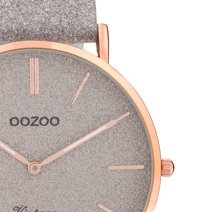 Oozoo Rosé Goudkleurige OOZOO Horloge Met Taupe Leren Band - C20162
