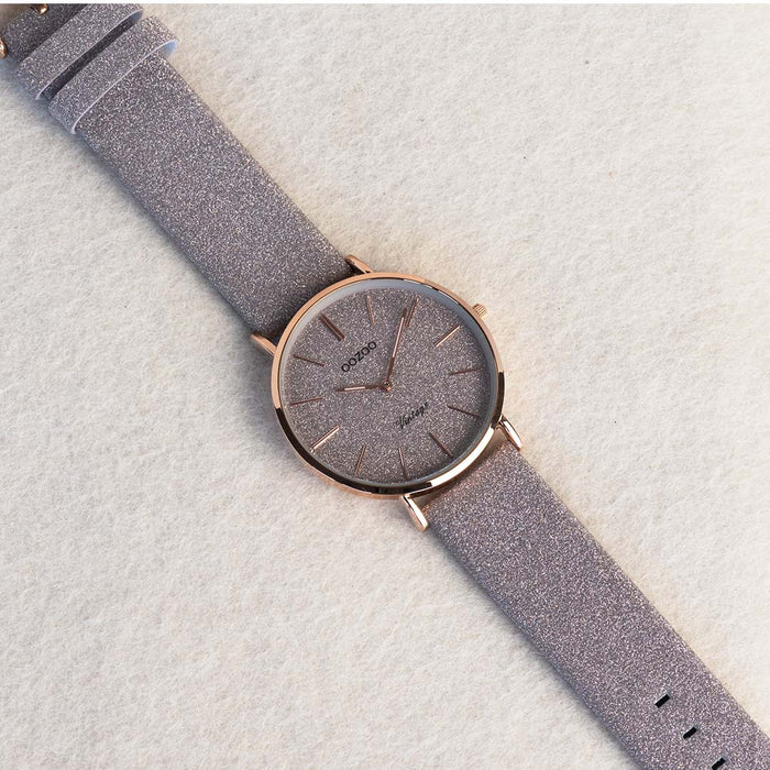 Oozoo Rosé Goudkleurige OOZOO Horloge Met Taupe Leren Band - C20162