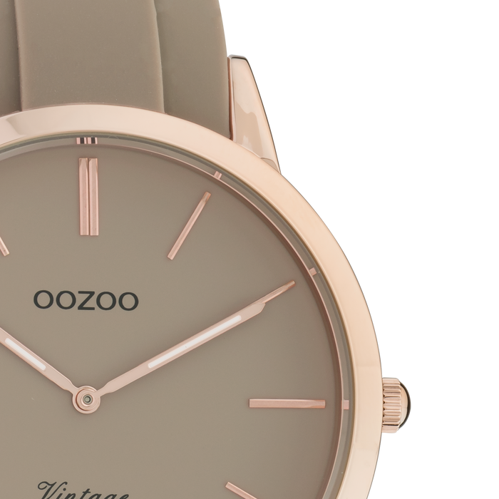 Oozoo Rosé Goudkleurige OOZOO Horloge Met Taupe Rubber Band - C20170