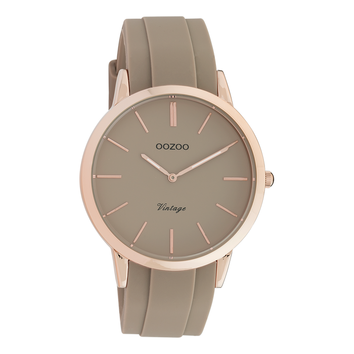oozoo Rosé goudkleurige OOZOO horloge met taupe rubber band - C20170