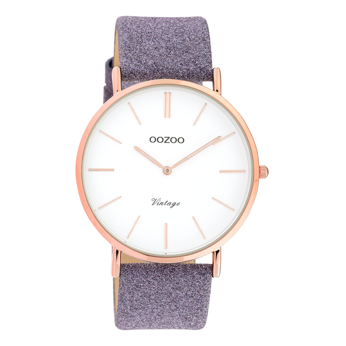 oozoo Rosé goudkleurige OOZOO horloge met violet leren band - C20152