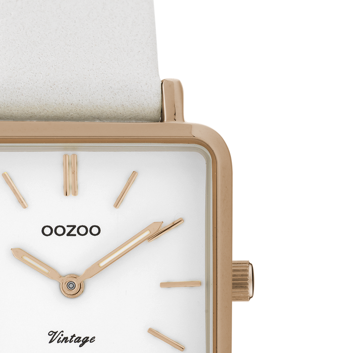 Oozoo Rosé Goudkleurige OOZOO Horloge Met Witte Leren Band - C9941