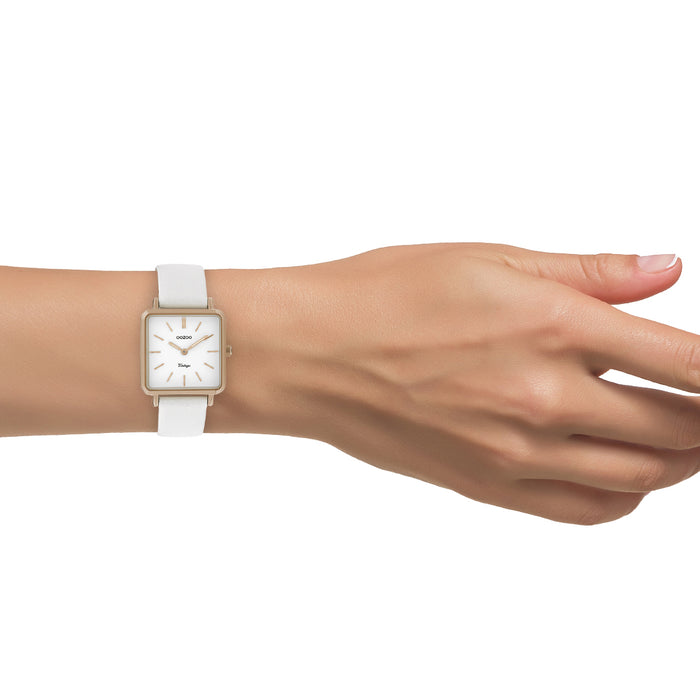 Oozoo Rosé Goudkleurige OOZOO Horloge Met Witte Leren Band - C9941