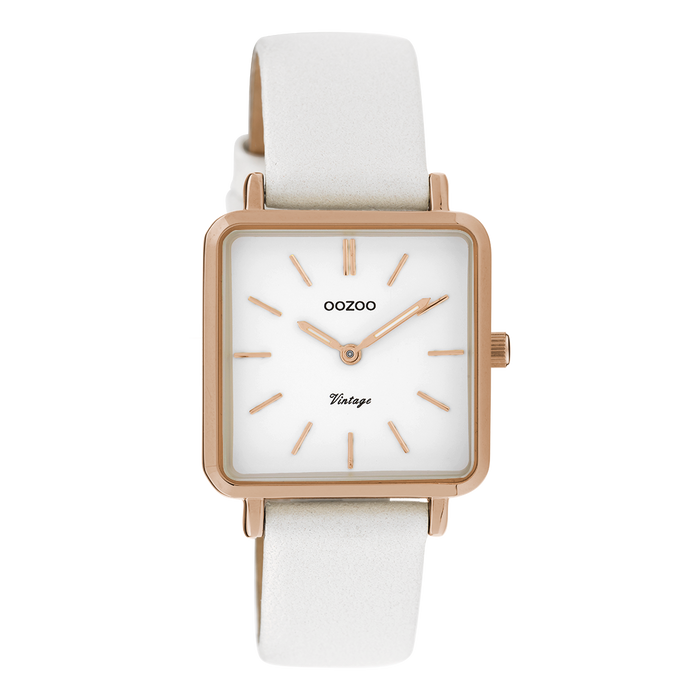 oozoo Rosé goudkleurige OOZOO horloge met witte leren band - C9941