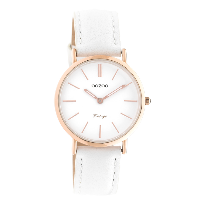 oozoo Rosé goudkleurige OOZOO horloge met witte leren band - C9317