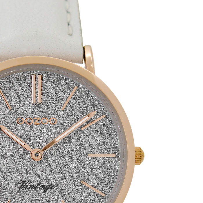 Oozoo Rosé Goudkleurige OOZOO Horloge Met Witte Leren Band - C8830