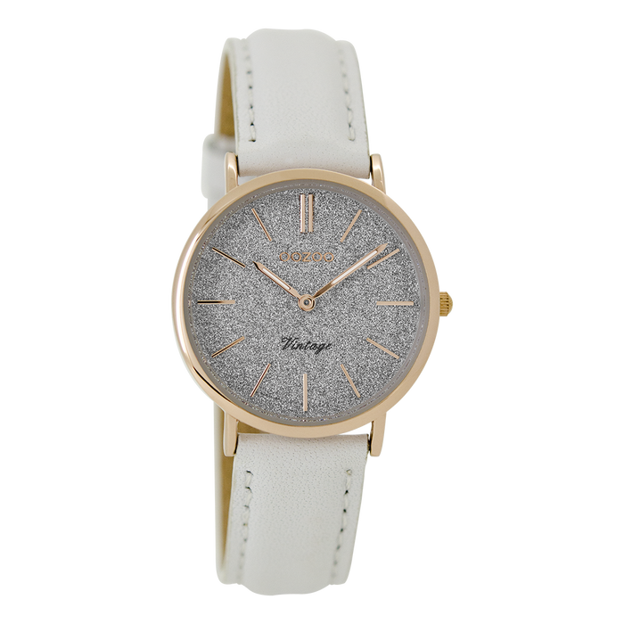oozoo Rosé goudkleurige OOZOO horloge met witte leren band - C8830