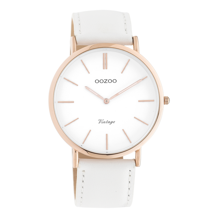 oozoo Rosé goudkleurige OOZOO horloge met witte leren band - C9315
