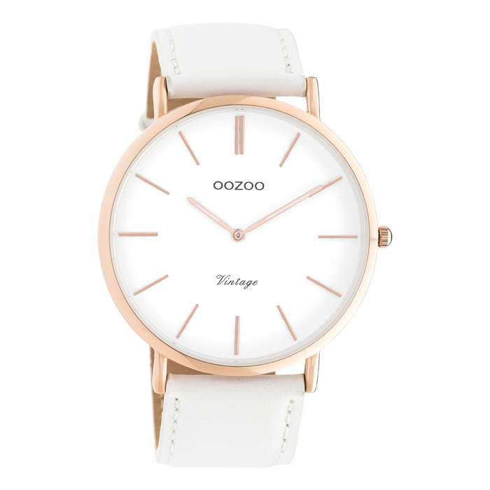 oozoo Rosé goudkleurige OOZOO horloge met witte leren band - C9314