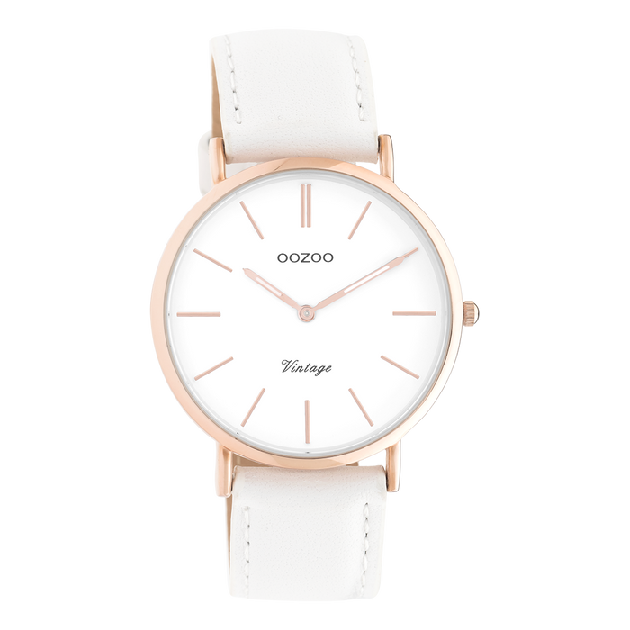 oozoo Rosé goudkleurige OOZOO horloge met witte leren band - C9316