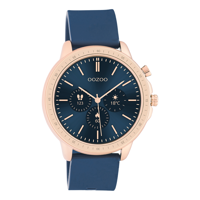 oozoo Rosé goudkleurige OOZOO smartwatch met donker blauwe rubber band - Q00326