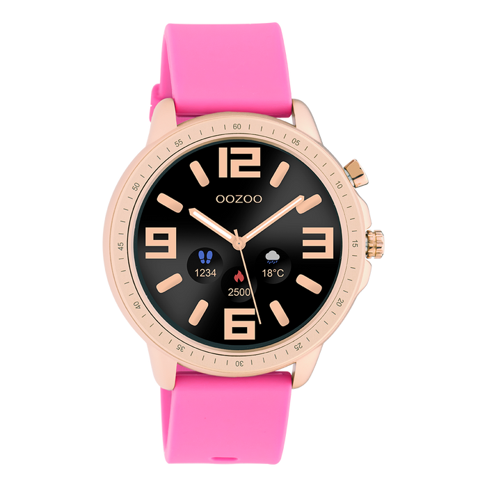 oozoo Rosé goudkleurige OOZOO smartwatch met framboos roze rubber band - Q00325