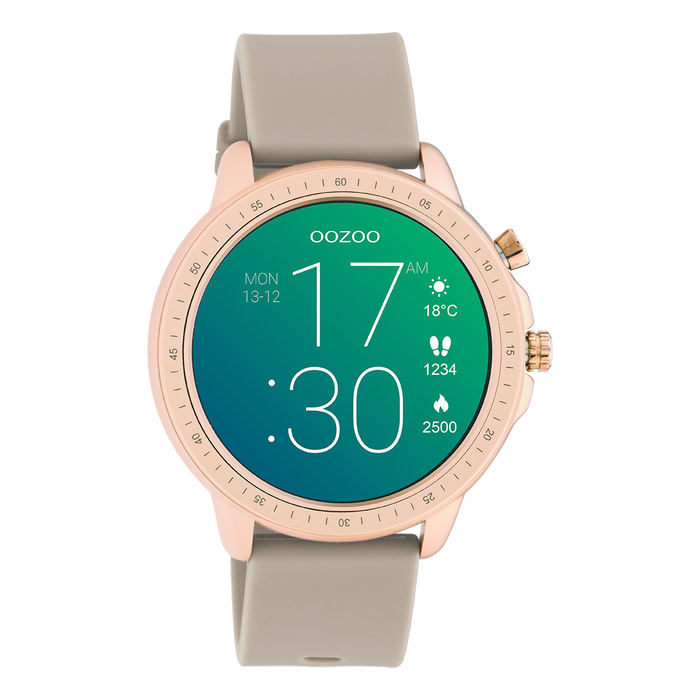 oozoo Rosé goudkleurige OOZOO smartwatch met taupe rubber band - Q00302