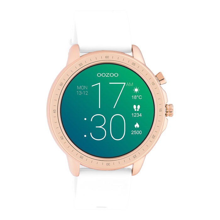 oozoo Rosé goudkleurige OOZOO smartwatch met witte rubber band - Q00322 oozoo Rosé goudkleurige OOZOO smartwatch met witte rubber band - Q00322