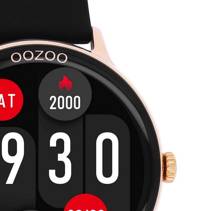 Oozoo Rosé Goudkleurige OOZOO Smartwatch Met Zwarte Rubber Band - Q00133
