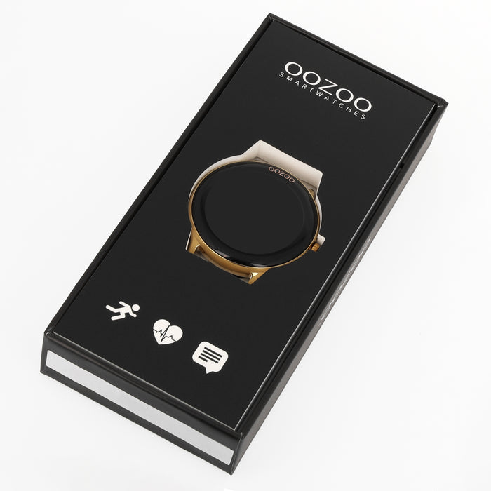 Oozoo Rosé Goudkleurige OOZOO Smartwatch Met Zwarte Rubber Band - Q00133