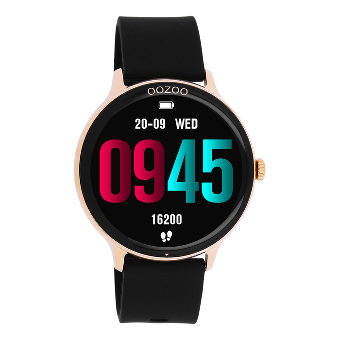 oozoo Rosé goudkleurige OOZOO smartwatch met zwarte rubber band - Q00133
