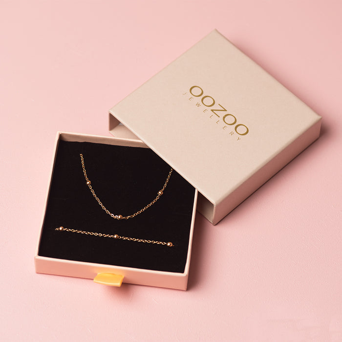 oozoo Rosé kleurige armband + ketting set met bolletjes