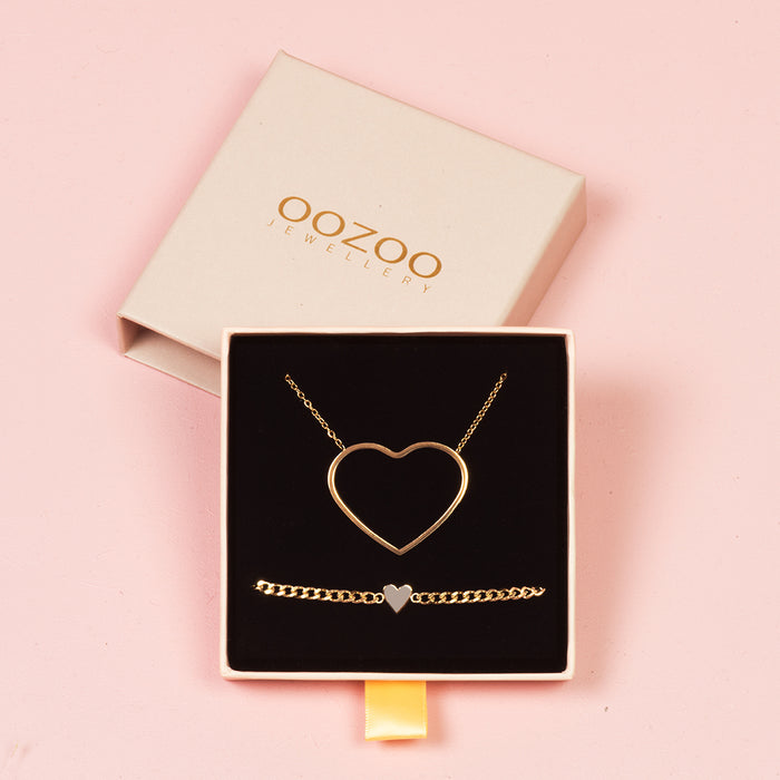 oozoo Rosé kleurige armband + ketting set met groot hart