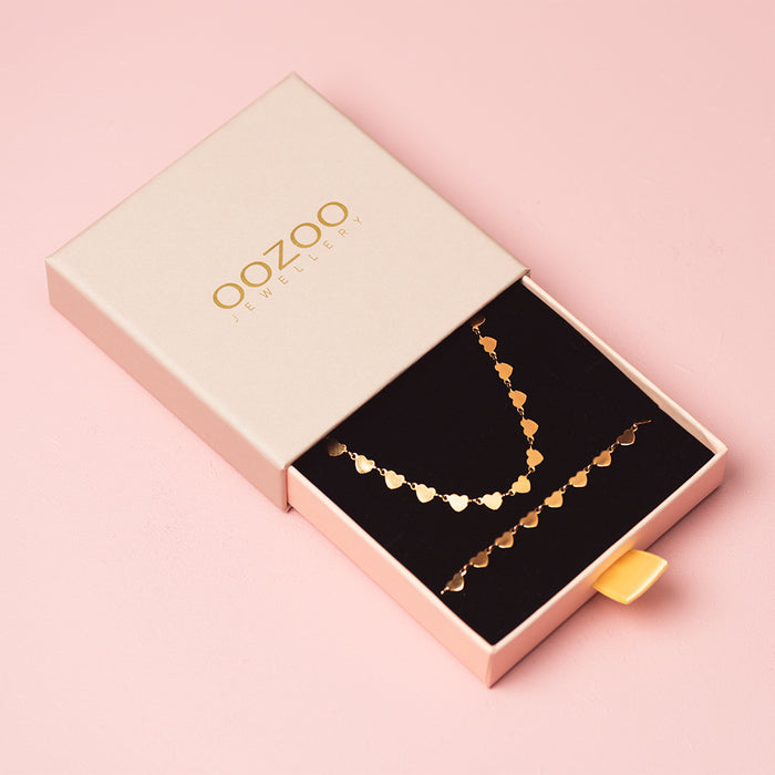 oozoo Rosé kleurige armband + ketting set met hartjes