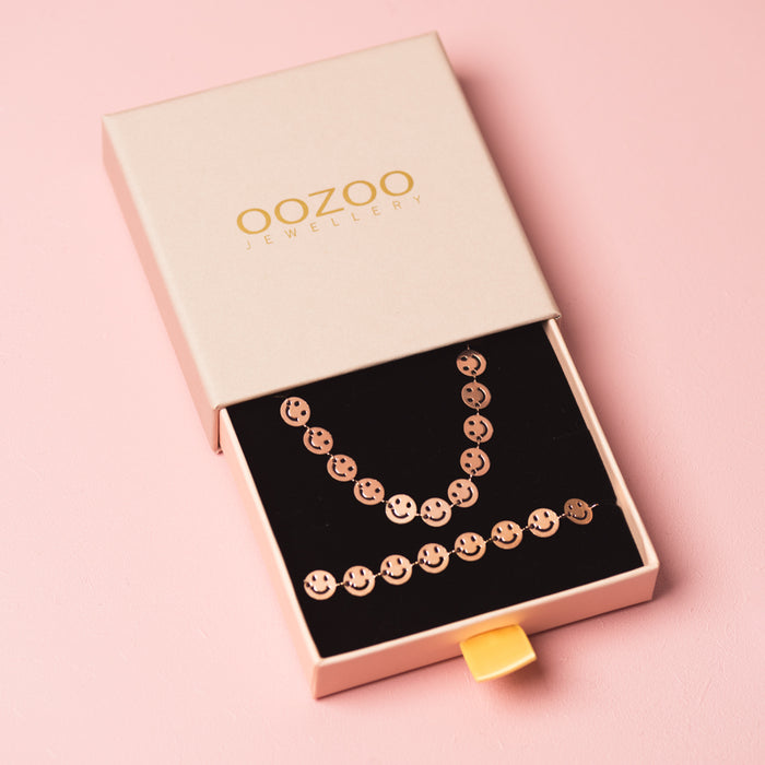 oozoo Rosé kleurige armband + ketting set met smileys