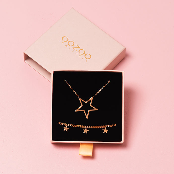 oozoo Rosé kleurige armband + ketting set met sterretjes