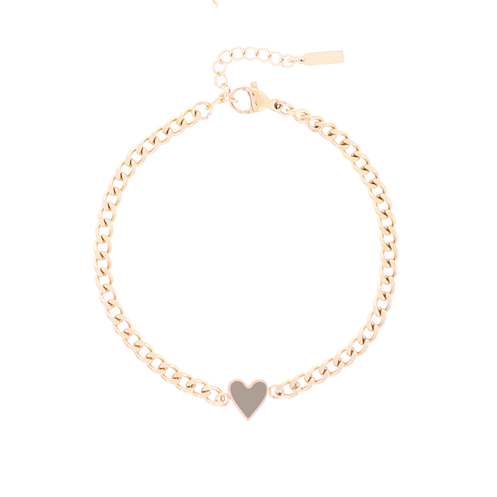 oozoo Rosé kleurige armband met taupe hart bedeltje