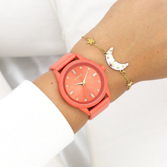 Oozoo Roze Schelpkleurige OOZOO Horloge Met Leren Band - C11285