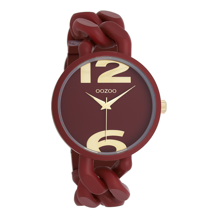 Oozoo Steenrode OOZOO Horloge Met Grove Schakelarmband - C11267