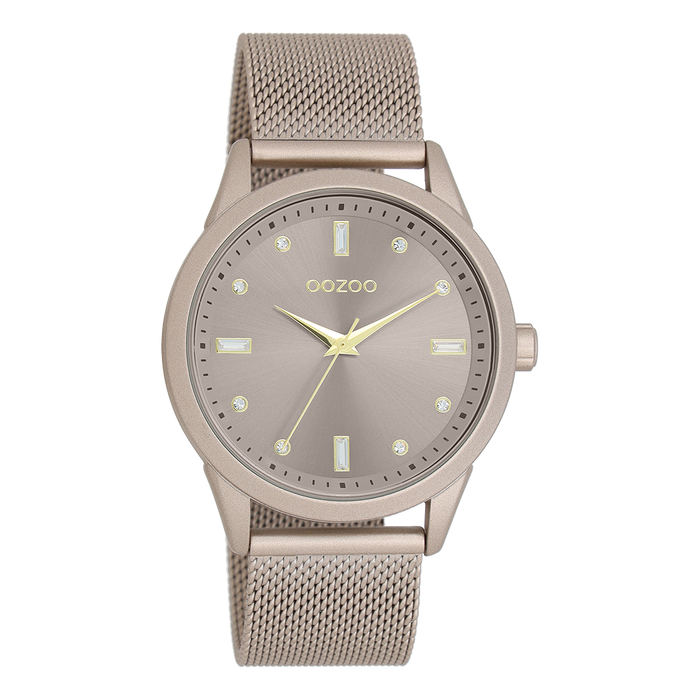 Oozoo Taupe OOZOO Horloge Met Metalen Mesh Armband - C11358